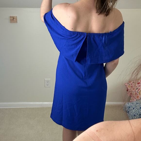 NWT Charles Henry Blue Off-Shoulder Sheath Mini Dress - Picture 3 of 6